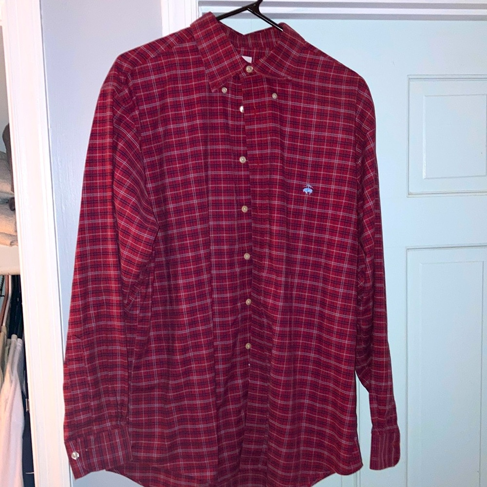 Red with black and gray pin stripes large brooks brothers button down dress shir